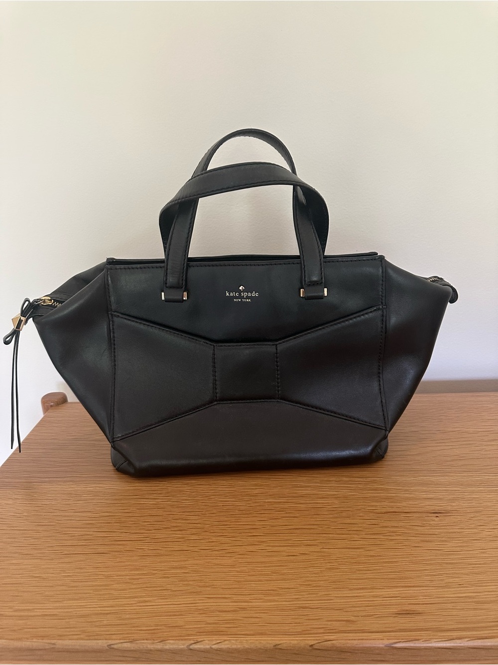 kate spade Black Leather Bow-Accent Satchel